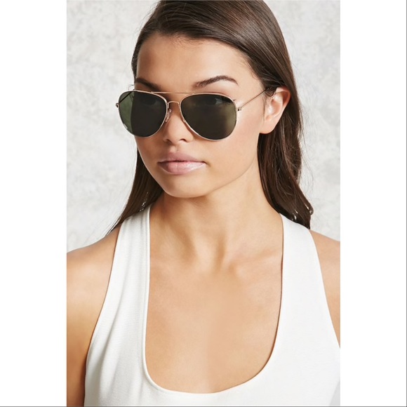 Olive & Gold Aviator Sunglasses - Picture 2 of 5